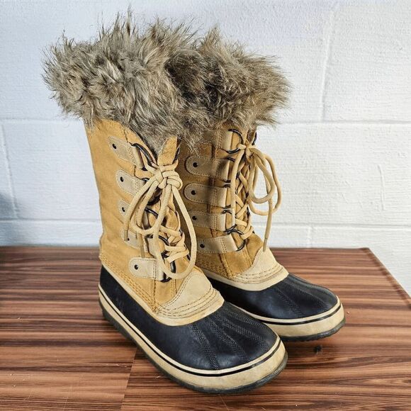 Sorel Women's Joan of Arctic Waterproof Suede Snow tall Boots Tan Size 8 - Picture 1 of 11